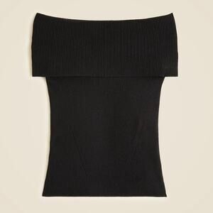 J Crew Ribbed Fold Over Off The Shoulder Top Women's Medium Black Tencel Blend